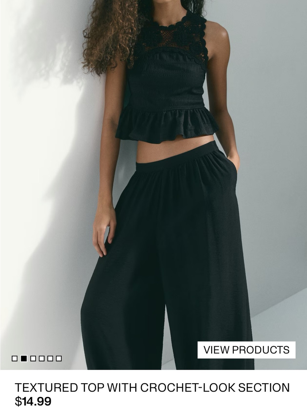 H&M Black Crochet Yoke Peplum Crop Top